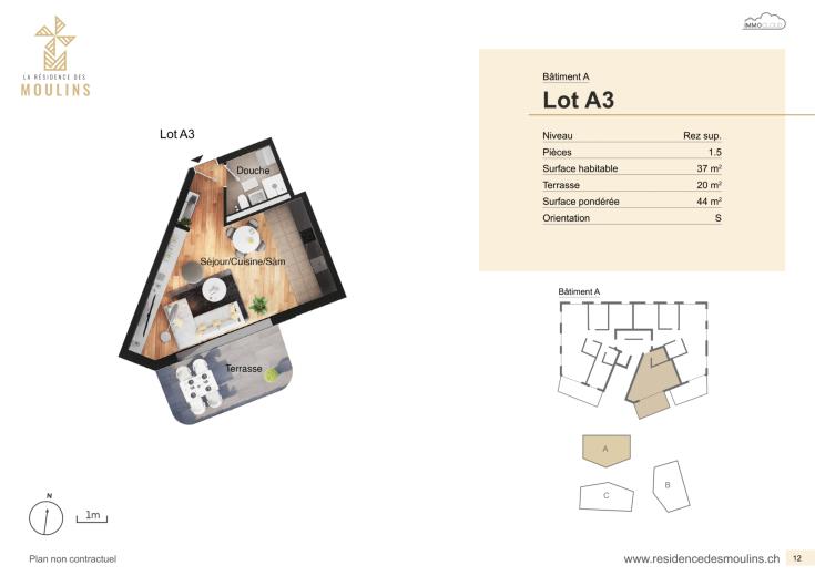 Wohnung zu verkaufen in Massonnens - Wohnung zu verkaufen in Massonnens, 1.5 Zimmer, 37 m2 - Smart Propylaia (3)